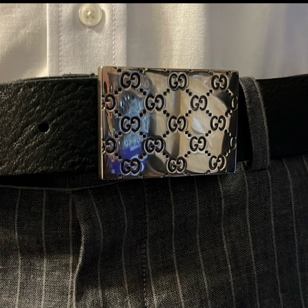 Gucci  Black Belt Rare Vintage with Shiny Silver Buckle - Picture 11 of 12